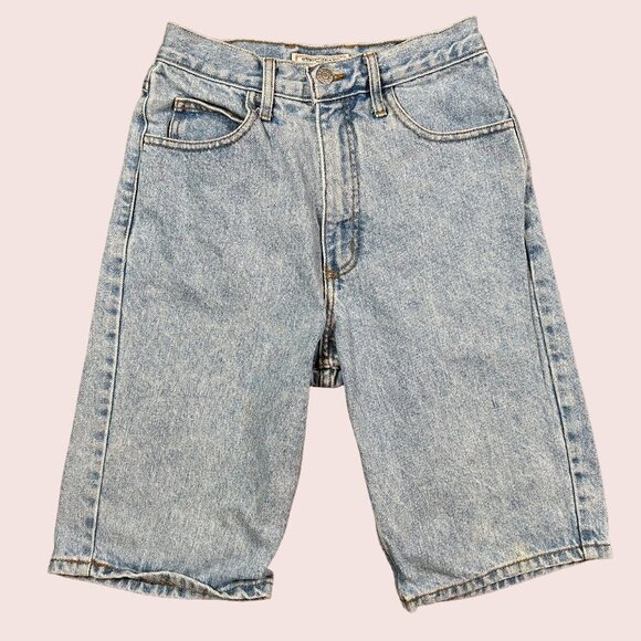 1990s Vintage Guess High Waisted Light Wash Jean Denim Shorts Bermuda Sz 28 - Picture 1 of 6